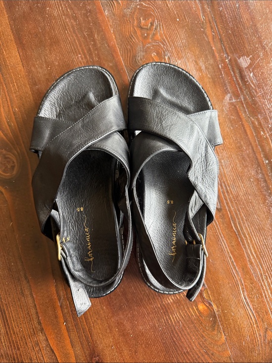 Harmonica Shoes - Black Leather Cross-Strap Flats by Sam & Libby